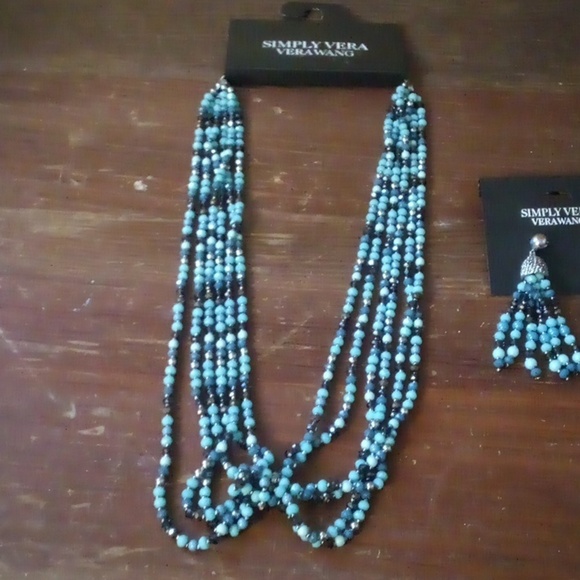 Simply Vera Vera Wang Blue Beaded Necklace & Dangling Earring Set - Picture 4 of 10